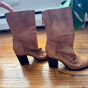 Free people Elle mid calf women’s size 8 brown leather slouchy block heel boots
